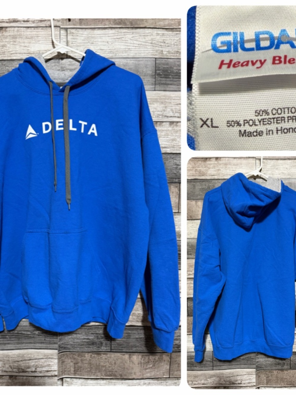 Gildan Delta Airlines Hoodie Sweatshirt Men’s XL Blue Gray Fleece Pullover